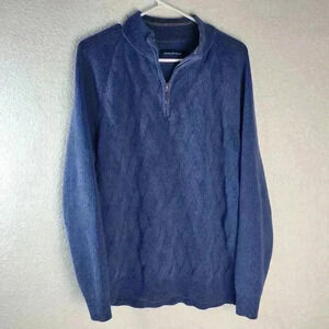 Tommy Bahama blue 1/4 zip pull over sweater 100% cotton size XL fits like lg